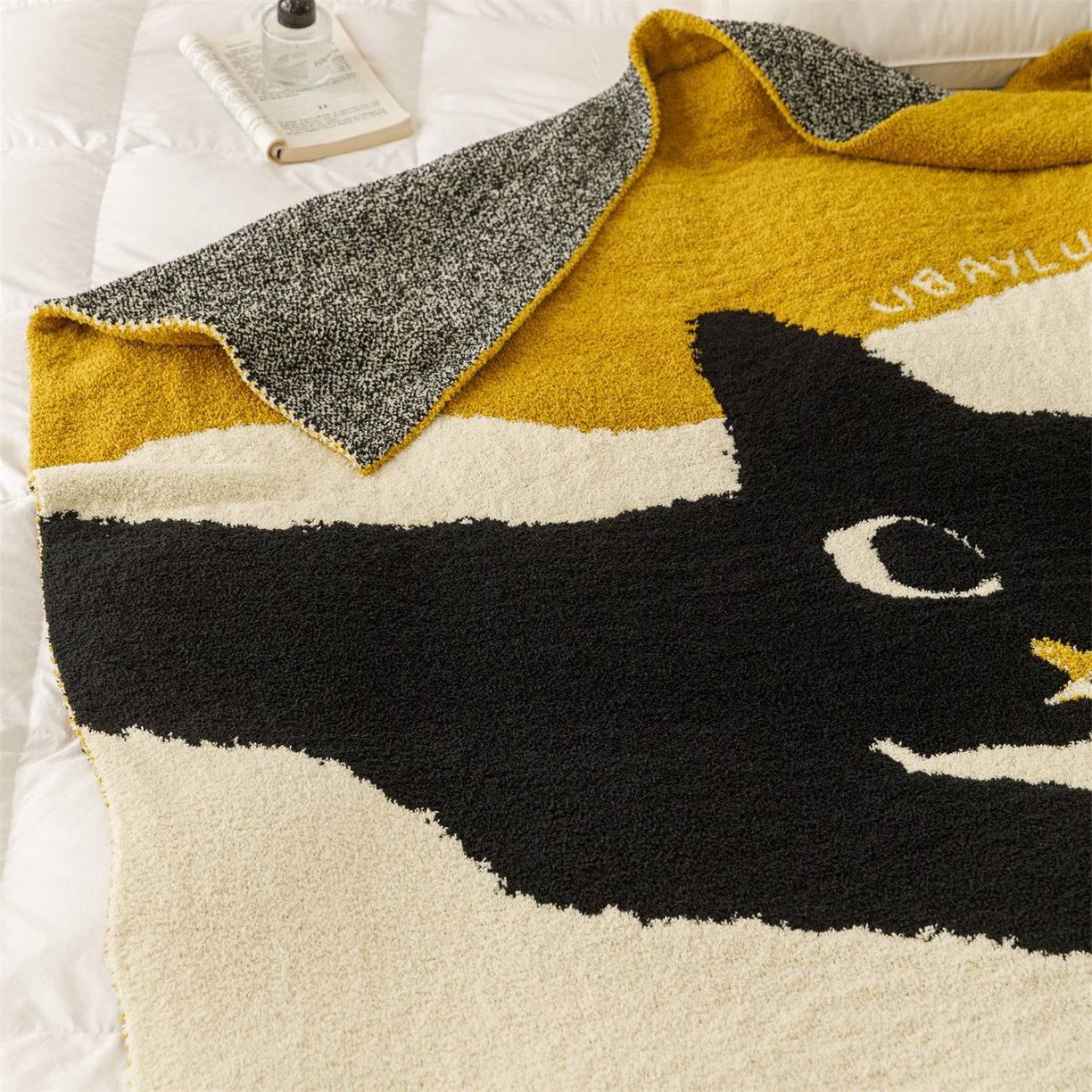 91家纺网 家纺一手货源 找家纺 瑞米家居 2026新款多功能半边绒盖毯毛毯毯子 慵懒喵-黄