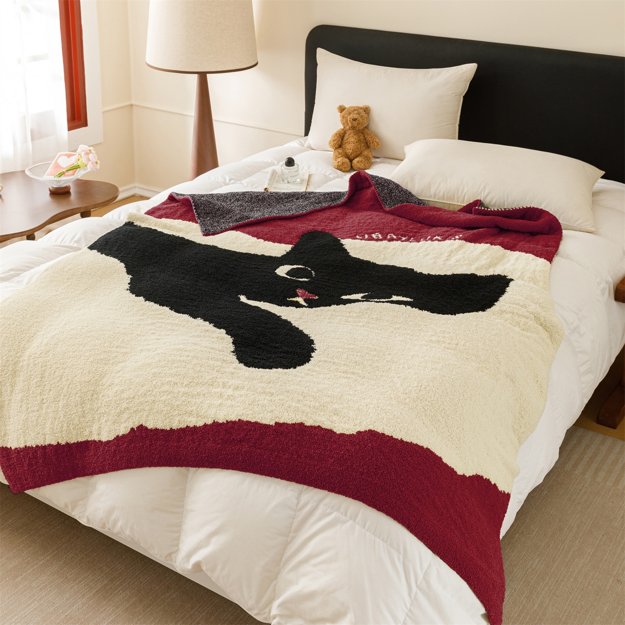 91家纺网 家纺一手货源 找家纺 瑞米家居 2026新款多功能半边绒盖毯毛毯毯子 慵懒猫-红