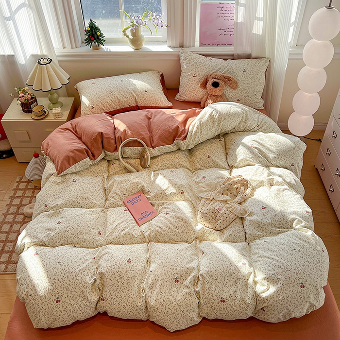 91家纺网 家纺一手货源 找家纺 梦纤绒 2026新款古法水洗仿棉云感纱四件套 酱果