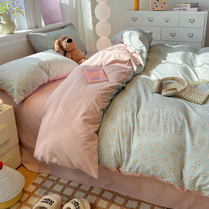 91家纺网 家纺一手货源 找家纺 梦纤绒 2026新款古法水洗仿棉云感纱四件套 莉莉安