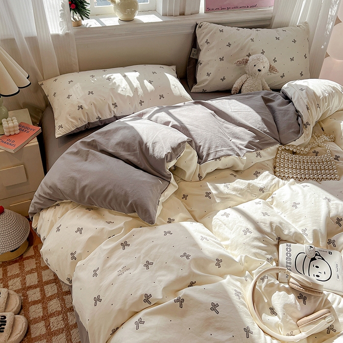 91家纺网 家纺一手货源 找家纺 梦纤绒 2026新款古法水洗仿棉云感纱四件套 梦幻灰