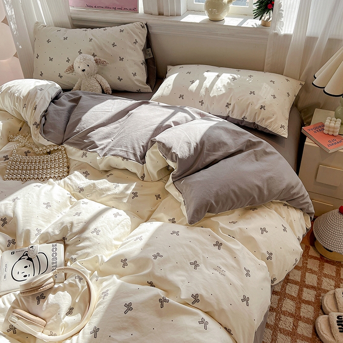 91家纺网 家纺一手货源 找家纺 梦纤绒 2026新款古法水洗仿棉云感纱四件套 梦幻灰