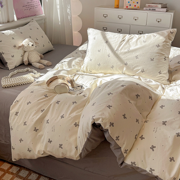 91家纺网 家纺一手货源 找家纺 梦纤绒 2026新款古法水洗仿棉云感纱四件套 梦幻灰