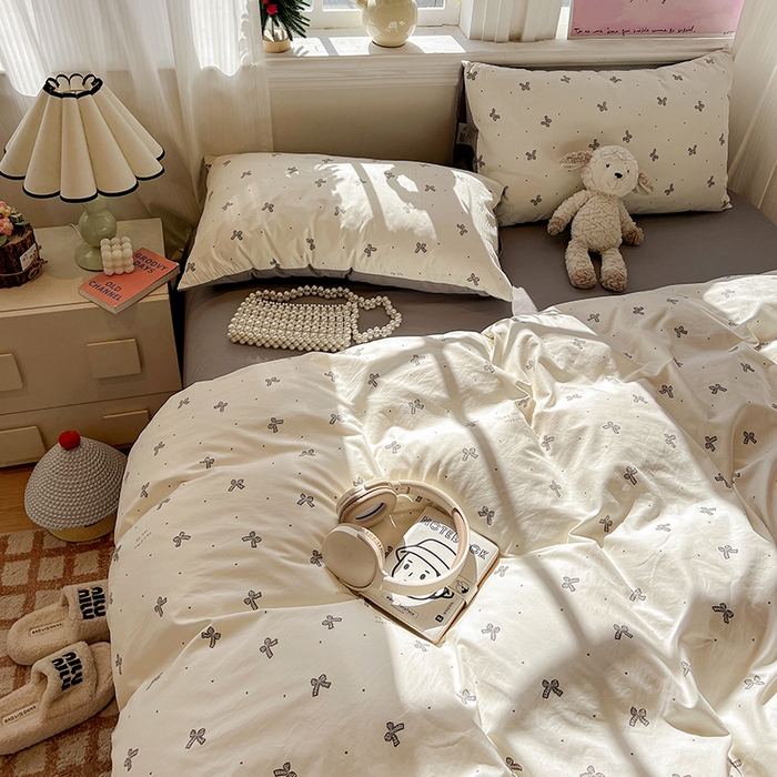 91家纺网 家纺一手货源 找家纺 梦纤绒 2026新款古法水洗仿棉云感纱四件套 梦幻灰