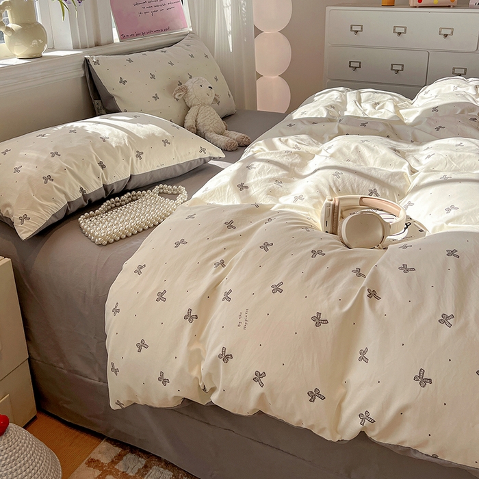 91家纺网 家纺一手货源 找家纺 梦纤绒 2026新款古法水洗仿棉云感纱四件套 梦幻灰