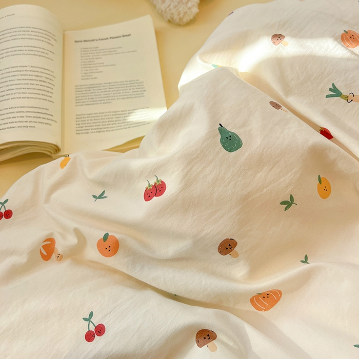 91家纺网 家纺一手货源 找家纺 梦纤绒 2026新款古法水洗仿棉云感纱四件套 南瓜果果