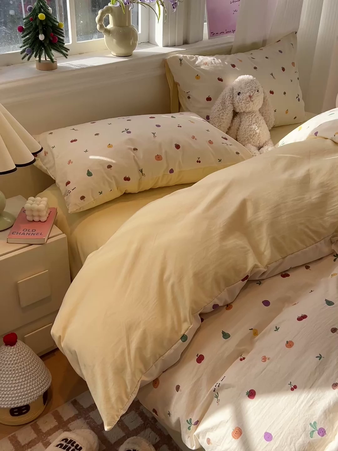 91家纺网 家纺一手货源 找家纺 梦纤绒 2026新款古法水洗仿棉云感纱四件套 南瓜果果