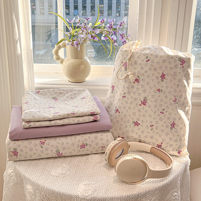 梦纤绒 2026新款古法水洗仿棉云感纱四件套 葡萄