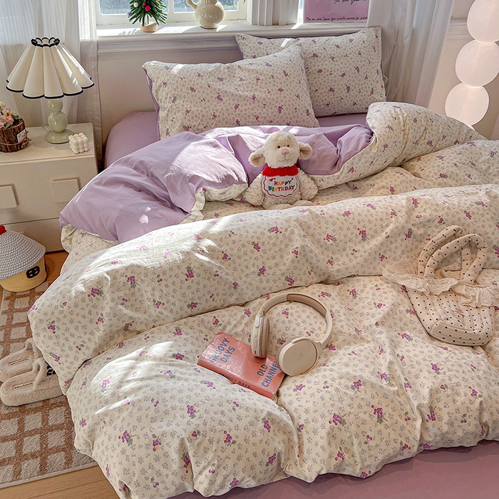 91家纺网 家纺一手货源 找家纺 梦纤绒 2026新款古法水洗仿棉云感纱四件套 葡萄