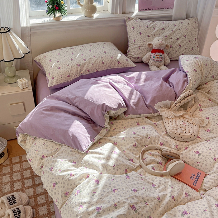 91家纺网 家纺一手货源 找家纺 梦纤绒 2026新款古法水洗仿棉云感纱四件套 葡萄