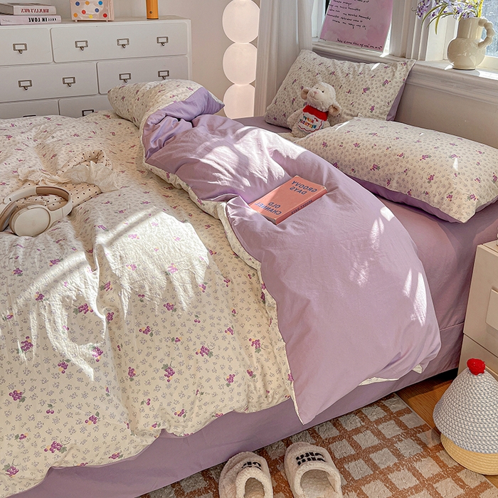 91家纺网 家纺一手货源 找家纺 梦纤绒 2026新款古法水洗仿棉云感纱四件套 葡萄