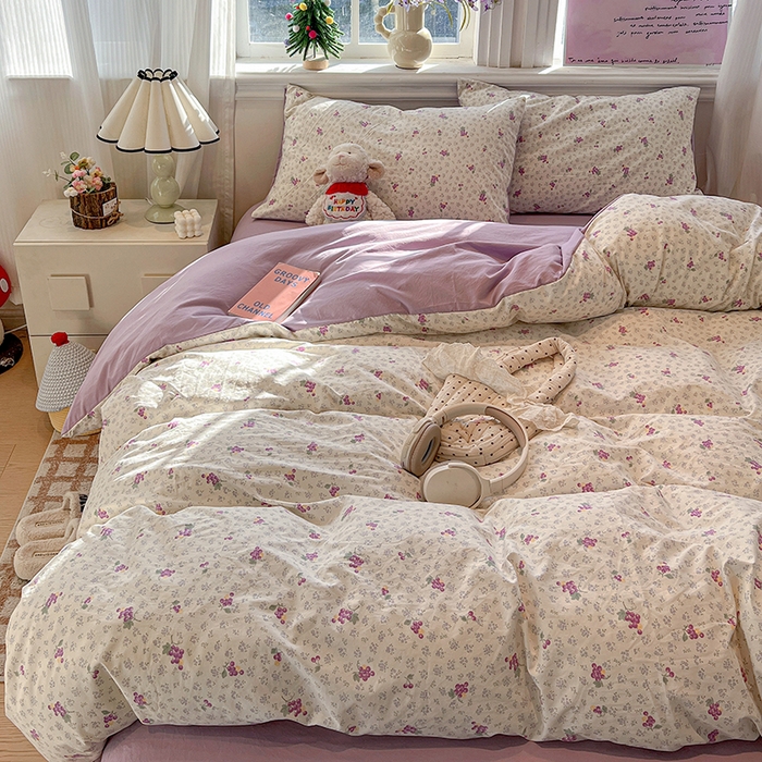 91家纺网 家纺一手货源 找家纺 梦纤绒 2026新款古法水洗仿棉云感纱四件套 葡萄