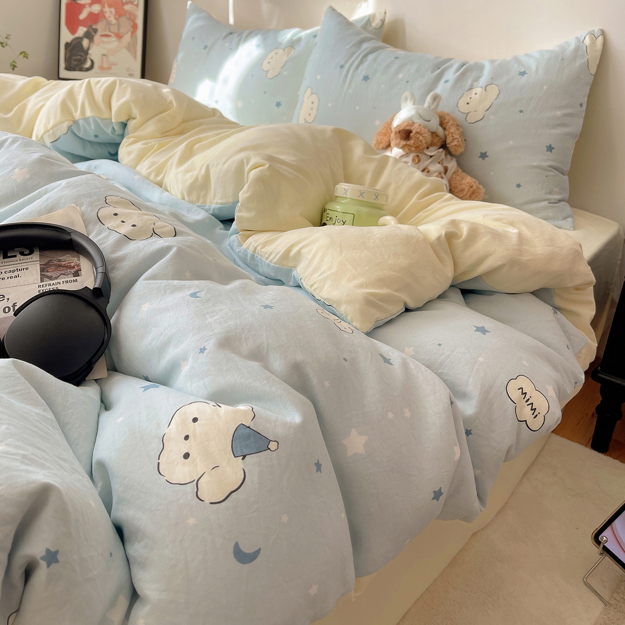 91家纺网 家纺一手货源 找家纺 （总）初夏家纺 2026 软绵绵A类水洗棉床上用品四件套床单三件套被套--【提供买家秀】,星空狗,圆波点,格子橘,动物农场,花仙兔兔,黄油小熊,萌狗花花,奶酪点点,香芋紫狗,紫韵