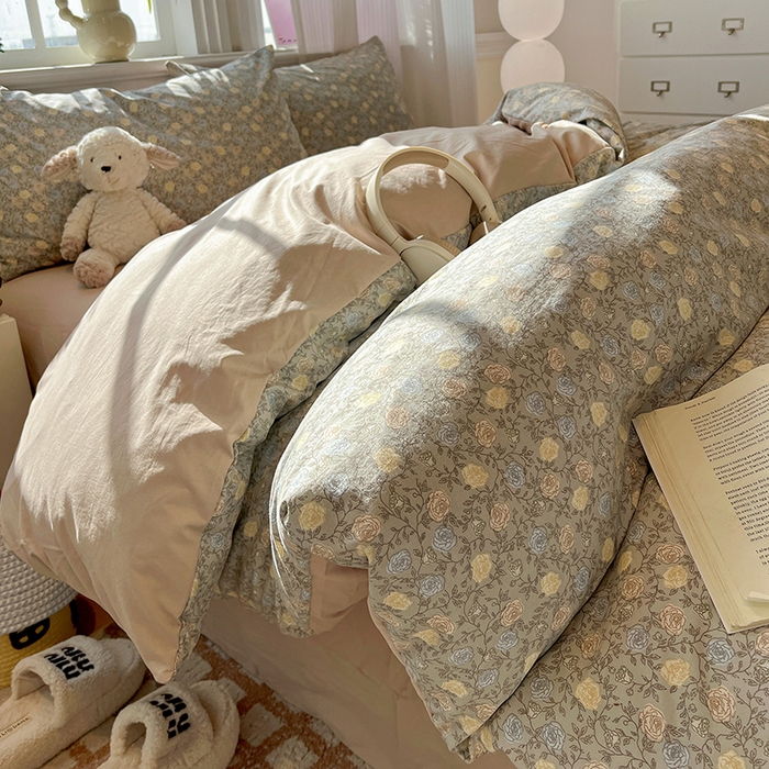 91家纺网 家纺一手货源 找家纺 梦纤绒 2026新款古法水洗仿棉云感纱四件套 森屿