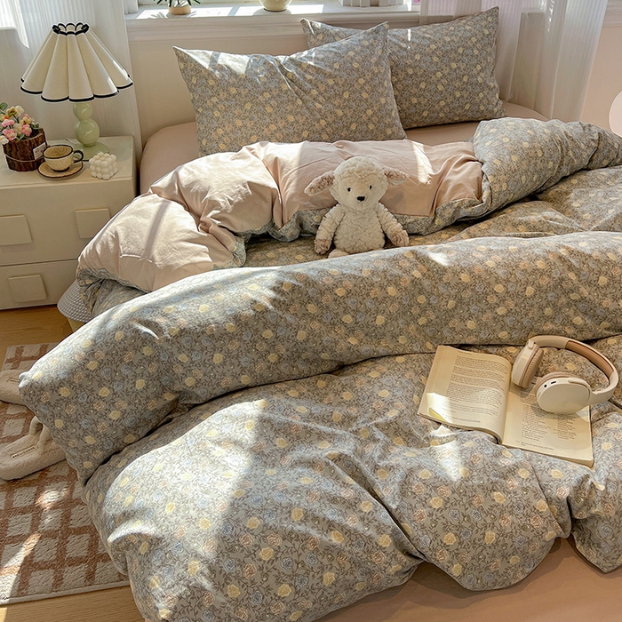 91家纺网 家纺一手货源 找家纺 梦纤绒 2026新款古法水洗仿棉云感纱四件套 森屿