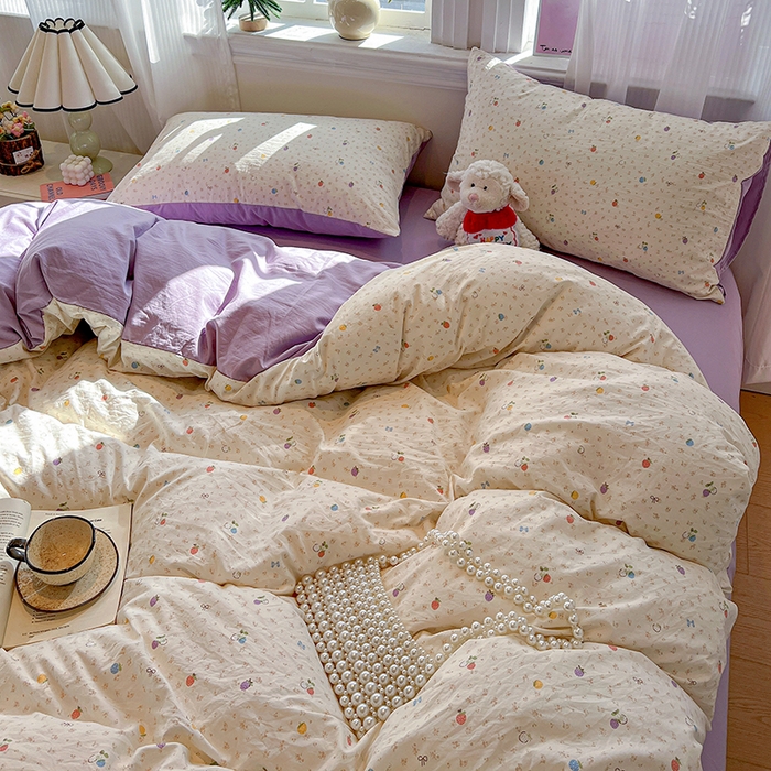 91家纺网 家纺一手货源 找家纺 梦纤绒 2026新款古法水洗仿棉云感纱四件套 甜心草莓