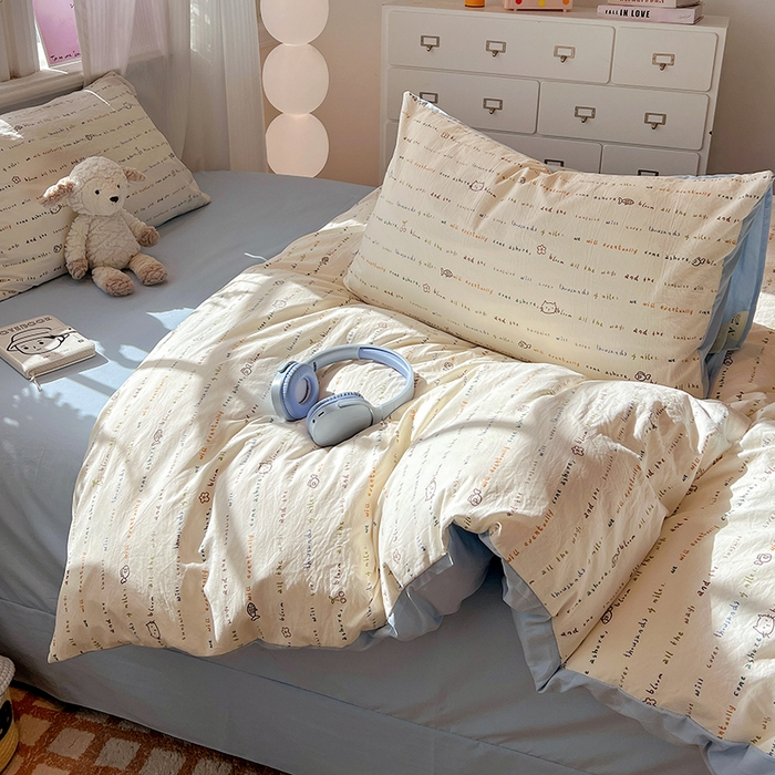 91家纺网 家纺一手货源 找家纺 梦纤绒 2026新款古法水洗仿棉云感纱四件套 甜心喵