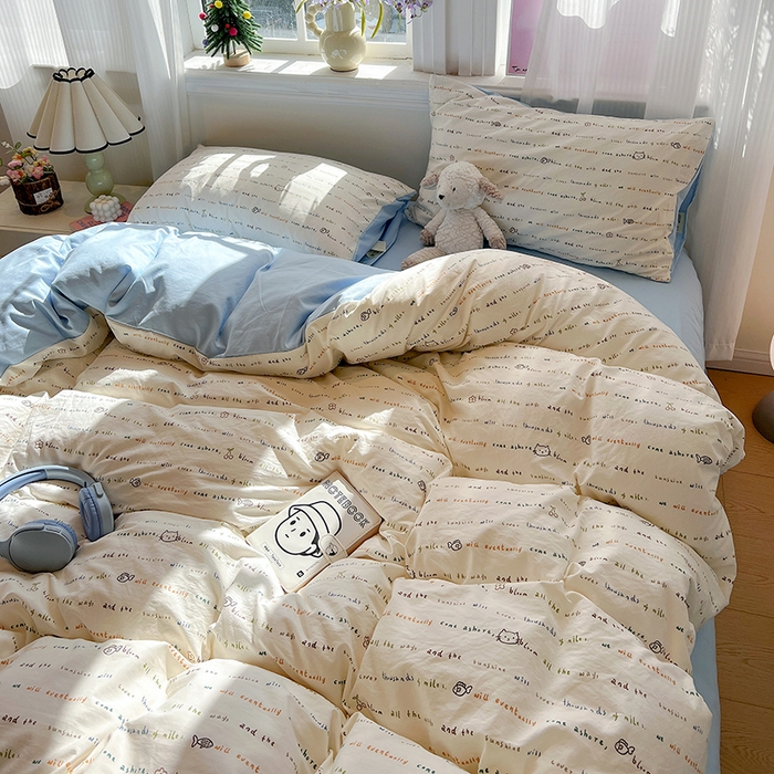 91家纺网 家纺一手货源 找家纺 梦纤绒 2026新款古法水洗仿棉云感纱四件套 甜心喵