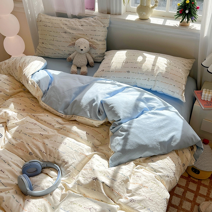 91家纺网 家纺一手货源 找家纺 梦纤绒 2026新款古法水洗仿棉云感纱四件套 甜心喵