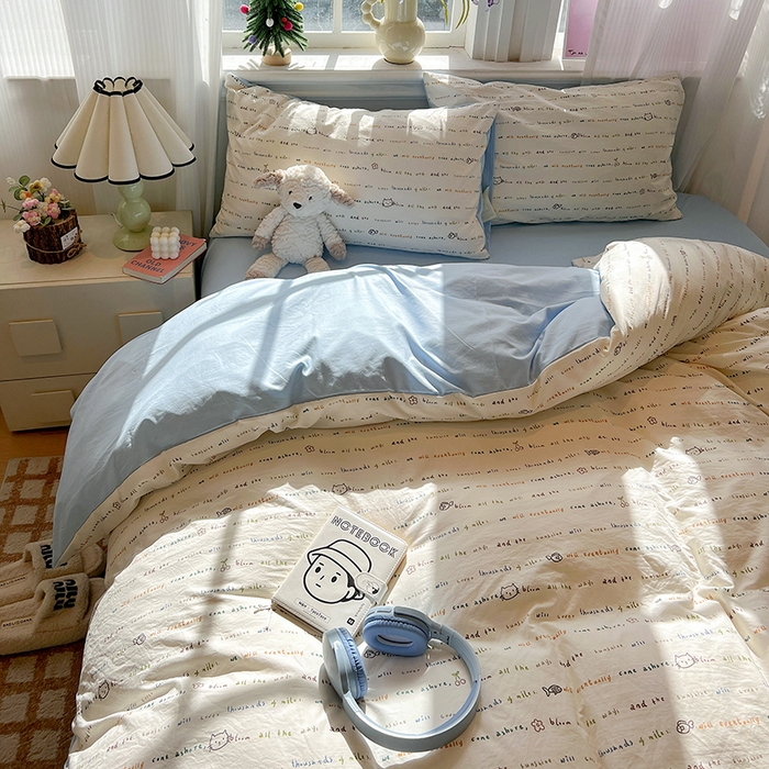 91家纺网 家纺一手货源 找家纺 梦纤绒 2026新款古法水洗仿棉云感纱四件套 甜心喵