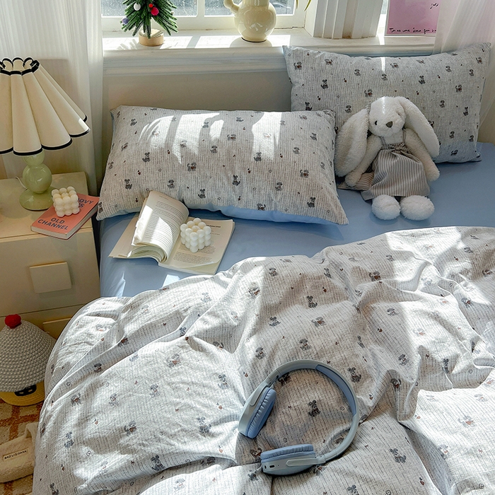 91家纺网 家纺一手货源 找家纺 梦纤绒 2026新款古法水洗仿棉云感纱四件套 条纹狗