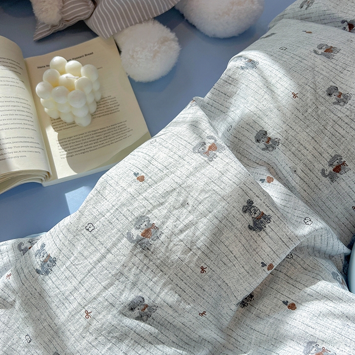 91家纺网 家纺一手货源 找家纺 梦纤绒 2026新款古法水洗仿棉云感纱四件套 条纹狗