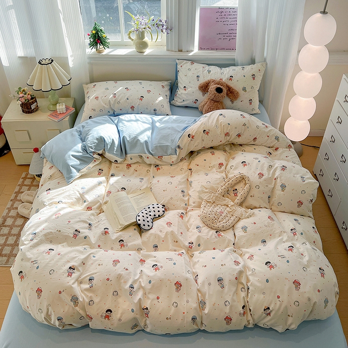 91家纺网 家纺一手货源 找家纺 梦纤绒 2026新款古法水洗仿棉云感纱四件套 童趣