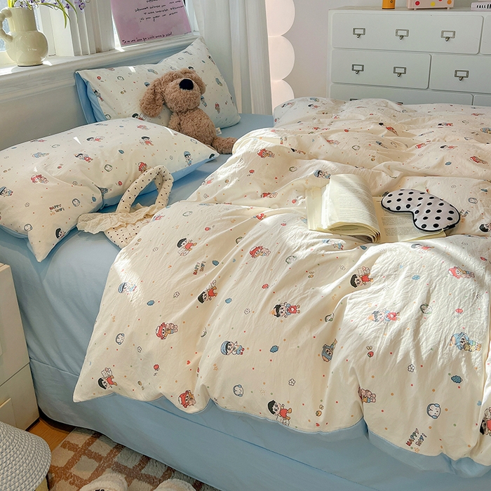 91家纺网 家纺一手货源 找家纺 梦纤绒 2026新款古法水洗仿棉云感纱四件套 童趣