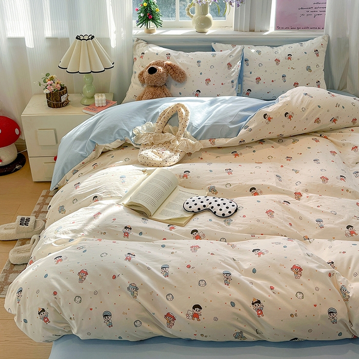 91家纺网 家纺一手货源 找家纺 梦纤绒 2026新款古法水洗仿棉云感纱四件套 童趣