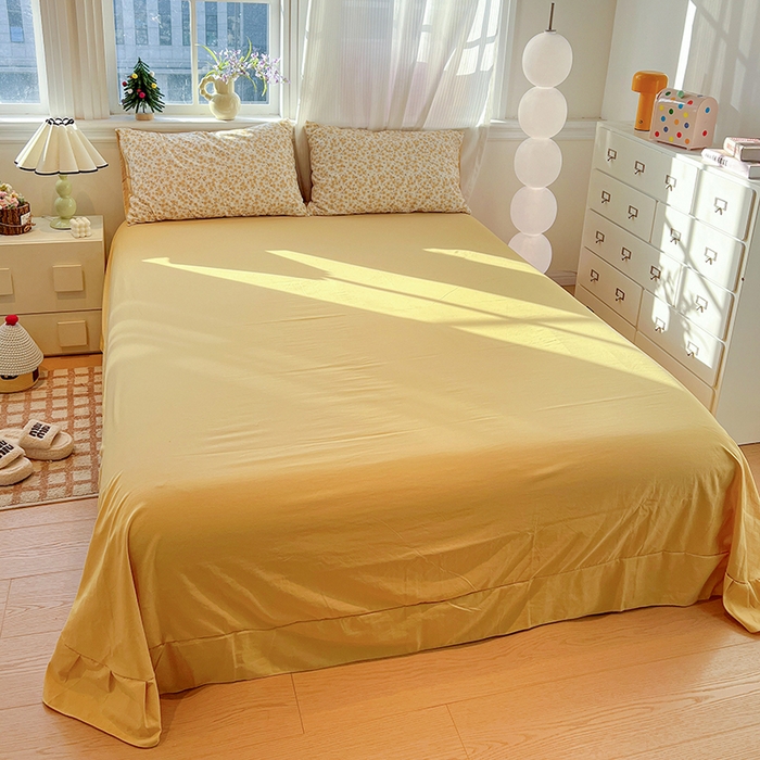 91家纺网 家纺一手货源 找家纺 梦纤绒 2026新款古法水洗仿棉云感纱四件套 小黄花