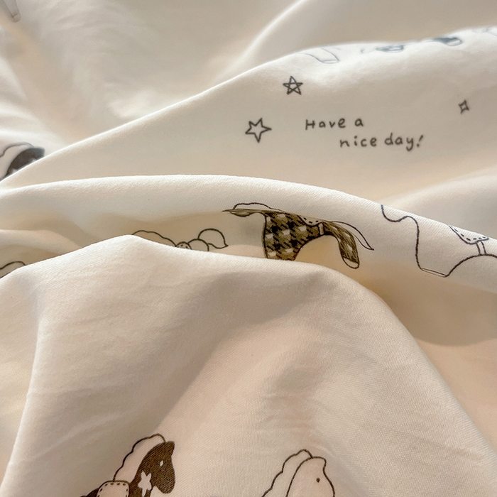 91家纺网 家纺一手货源 找家纺 梦纤绒 2026新款古法水洗仿棉云感纱四件套 小木马