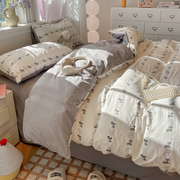 91家纺网 家纺一手货源 找家纺 梦纤绒 2026新款古法水洗仿棉云感纱四件套 小木马