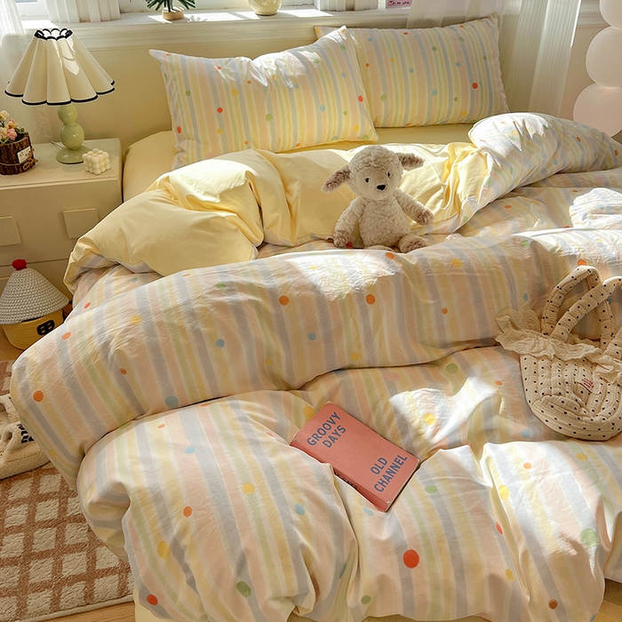 91家纺网 家纺一手货源 找家纺 梦纤绒 2026新款古法水洗仿棉云感纱四件套 小时光