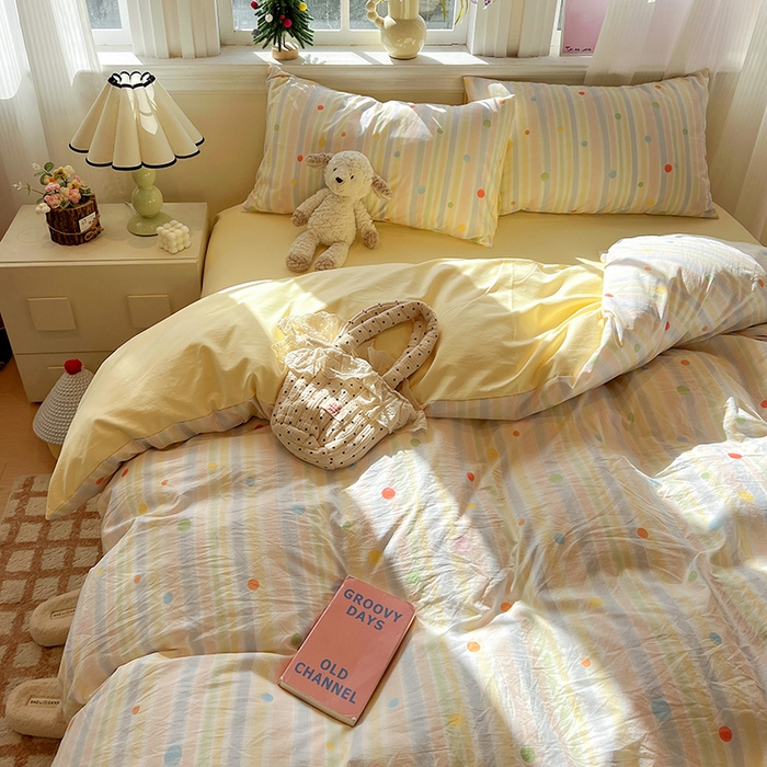 91家纺网 家纺一手货源 找家纺 梦纤绒 2026新款古法水洗仿棉云感纱四件套 小时光