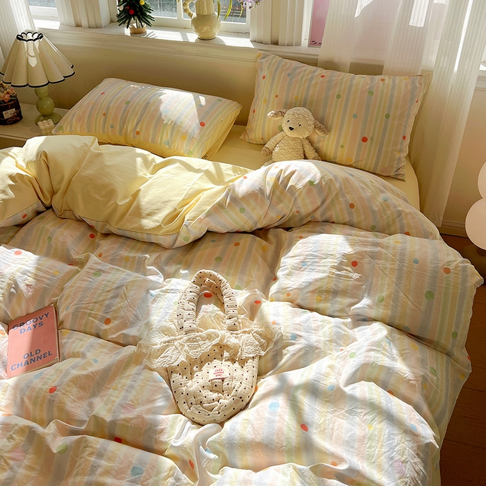 91家纺网 家纺一手货源 找家纺 梦纤绒 2026新款古法水洗仿棉云感纱四件套 小时光