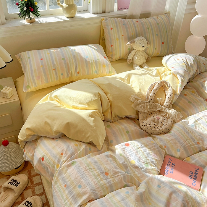 91家纺网 家纺一手货源 找家纺 梦纤绒 2026新款古法水洗仿棉云感纱四件套 小时光