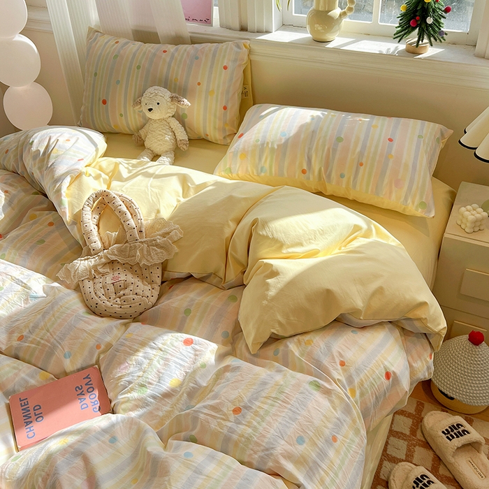 91家纺网 家纺一手货源 找家纺 梦纤绒 2026新款古法水洗仿棉云感纱四件套 小时光