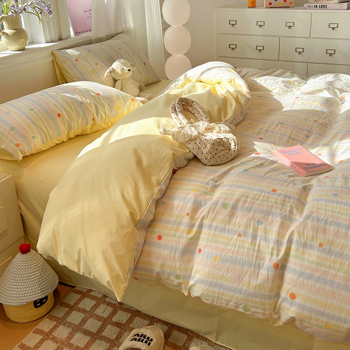 91家纺网 家纺一手货源 找家纺 梦纤绒 2026新款古法水洗仿棉云感纱四件套 小时光