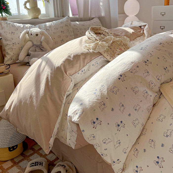 91家纺网 家纺一手货源 找家纺 梦纤绒 2026新款古法水洗仿棉云感纱四件套 修修狗