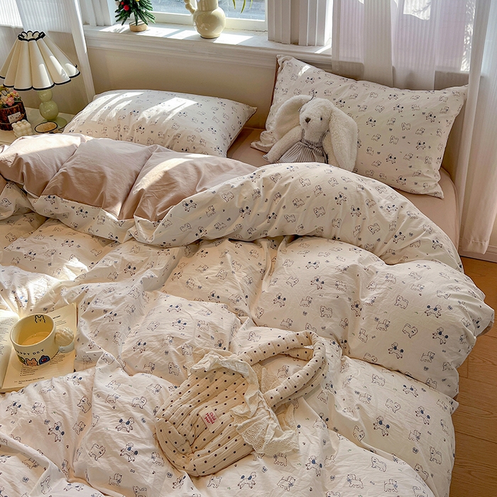 91家纺网 家纺一手货源 找家纺 梦纤绒 2026新款古法水洗仿棉云感纱四件套 修修狗