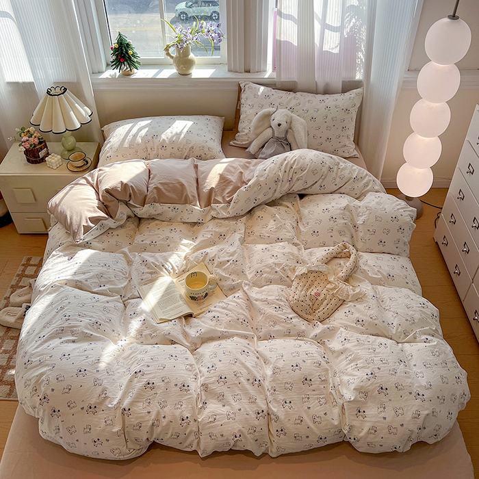 91家纺网 家纺一手货源 找家纺 梦纤绒 2026新款古法水洗仿棉云感纱四件套 修修狗