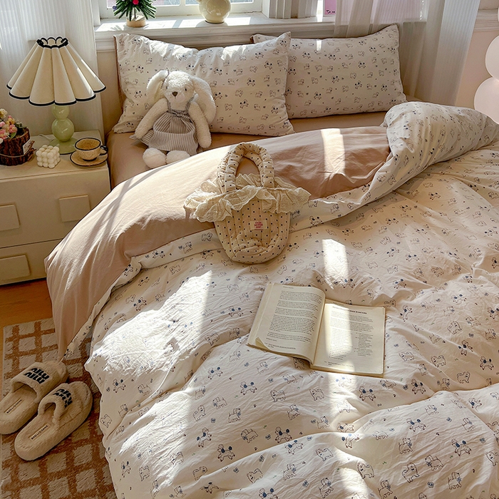 91家纺网 家纺一手货源 找家纺 梦纤绒 2026新款古法水洗仿棉云感纱四件套 修修狗