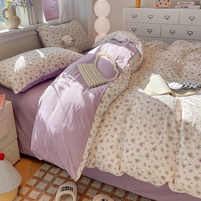 91家纺网 家纺一手货源 找家纺 梦纤绒 2026新款古法水洗仿棉云感纱四件套 薰衣草