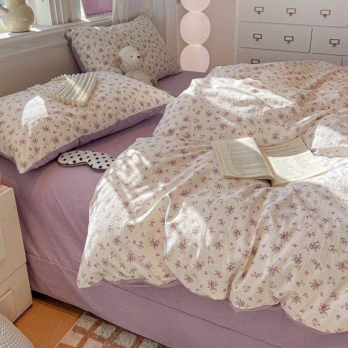 91家纺网 家纺一手货源 找家纺 梦纤绒 2026新款古法水洗仿棉云感纱四件套 薰衣草