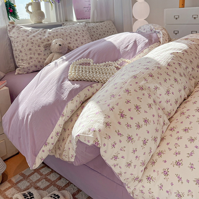 91家纺网 家纺一手货源 找家纺 梦纤绒 2026新款古法水洗仿棉云感纱四件套 薰衣草