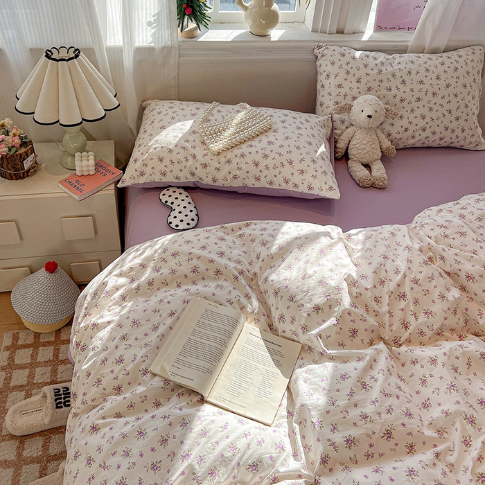 91家纺网 家纺一手货源 找家纺 梦纤绒 2026新款古法水洗仿棉云感纱四件套 薰衣草