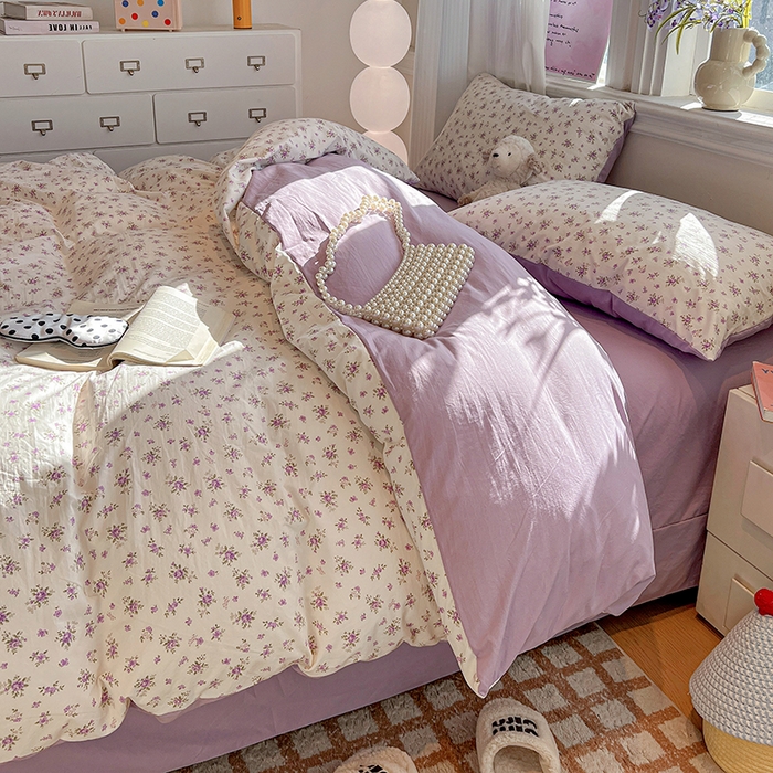 91家纺网 家纺一手货源 找家纺 梦纤绒 2026新款古法水洗仿棉云感纱四件套 薰衣草