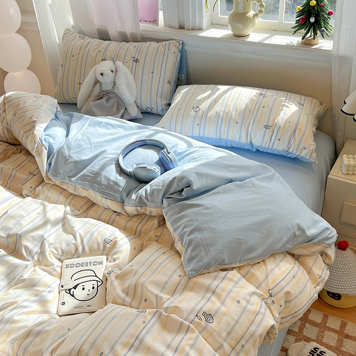 91家纺网 家纺一手货源 找家纺 梦纤绒 2026新款古法水洗仿棉云感纱四件套 鱼多多