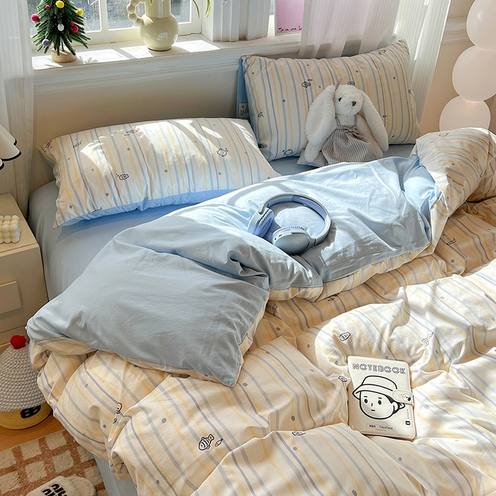 91家纺网 家纺一手货源 找家纺 梦纤绒 2026新款古法水洗仿棉云感纱四件套 鱼多多