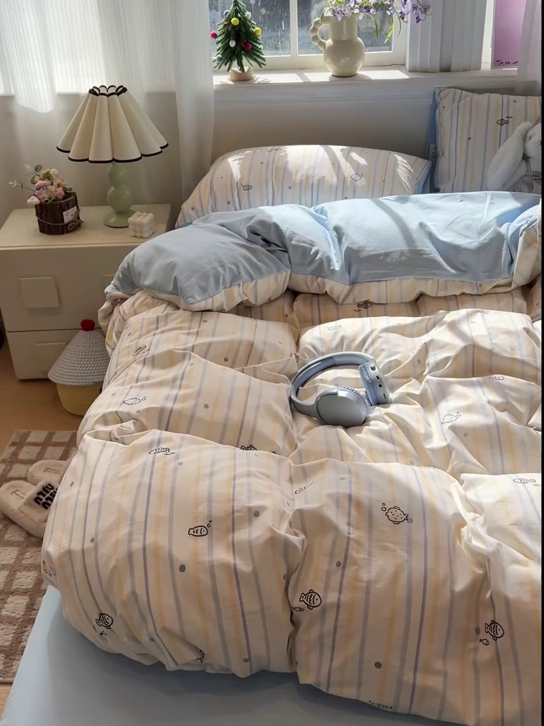 91家纺网 家纺一手货源 找家纺 梦纤绒 2026新款古法水洗仿棉云感纱四件套 鱼多多